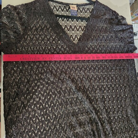 Womens Faded Glory Swim Cover-Up Top 2X Black Sheer Metallic Zigzag Knit V-Neck - Picture 10 of 13